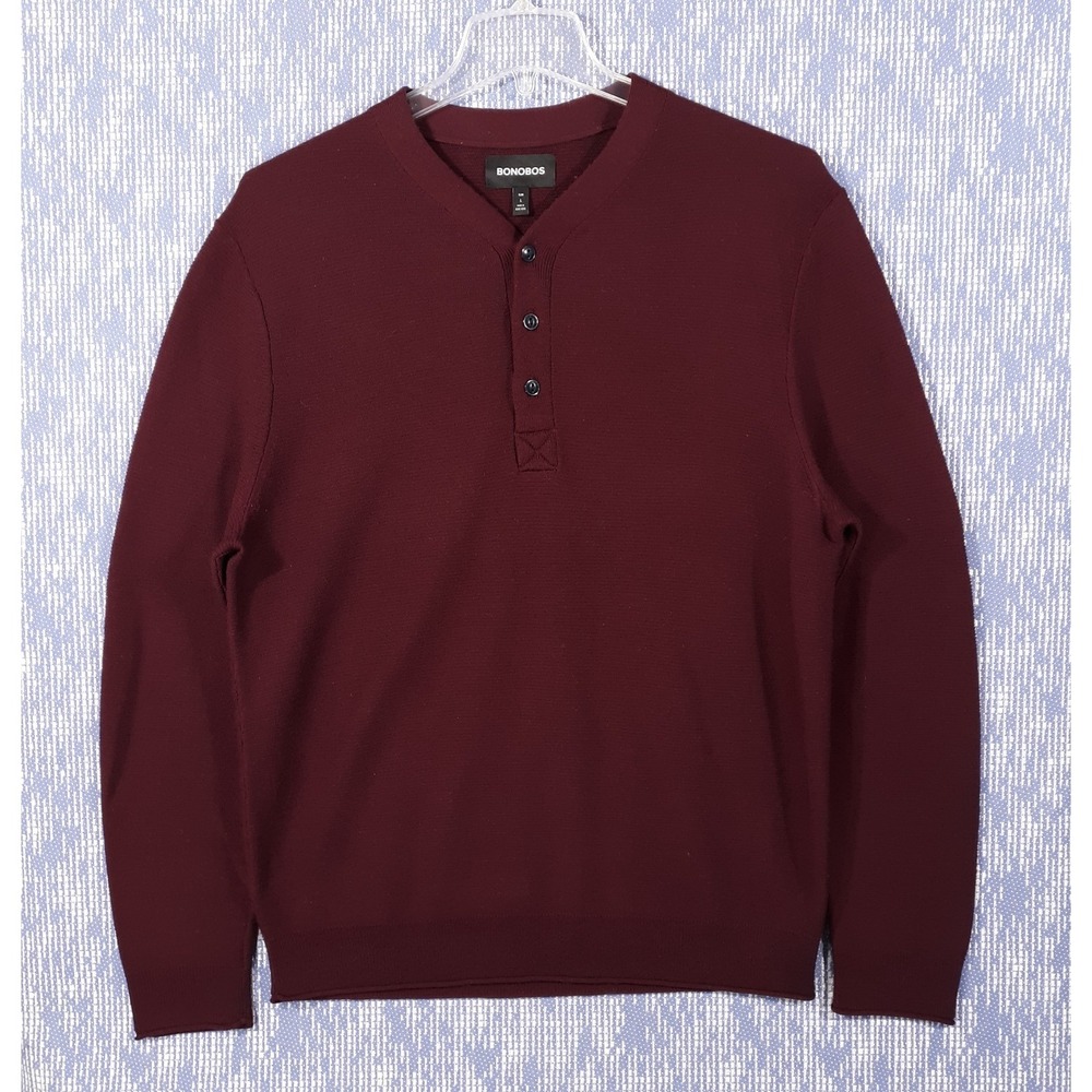 Bonobos Sweater Mens L Slim Fit Extra Fine Merino Wool Button Up Maroon
